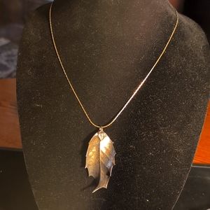 Gold Plated Real Leaf Pendant and Necklace